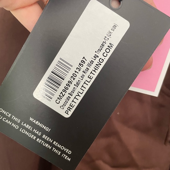 Pretty Little Thing - Chocolate Brown -  Low Rise Wide - Leg Pants - Size 12 - Picture 3 of 4